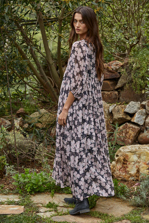 MIDNIGHT BLOSSOM FLARE MAXI DRESS