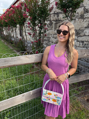 RIBBED VNECK TIERED TANK DRESS