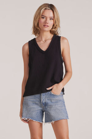 V NECK RAW EDGE TANK