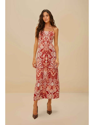 TROPICAL TAPESTRY RED SLIP DRESS