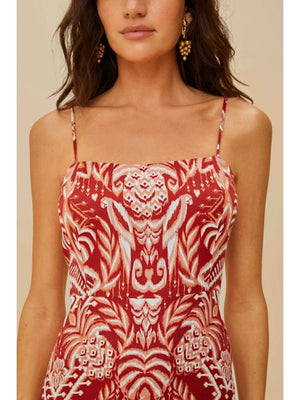 TROPICAL TAPESTRY RED SLIP DRESS