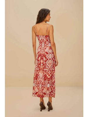 TROPICAL TAPESTRY RED SLIP DRESS